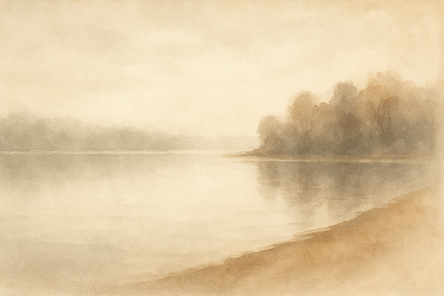 Ein stiller See am frühen Morgen, ohne Menschen