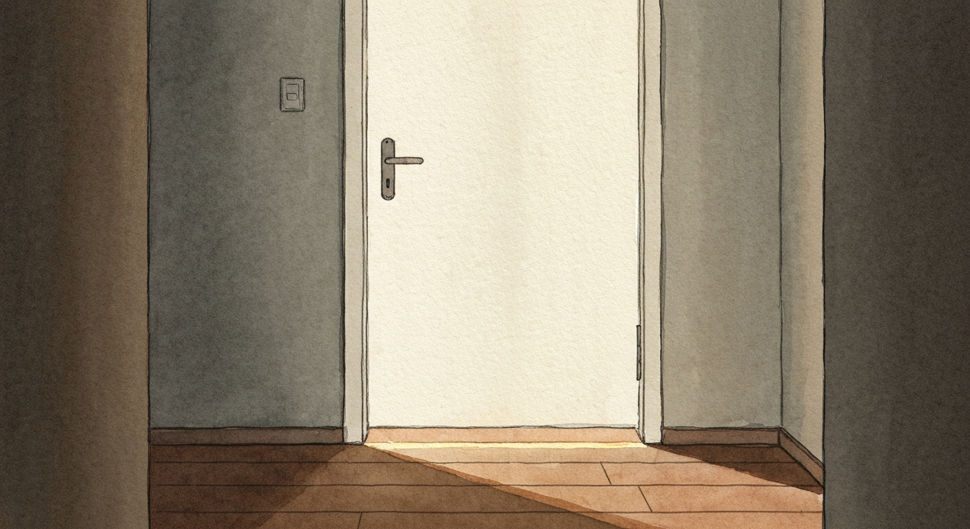 Eine geschlossene Zimmertür, am Boden ein Lichtstreifen